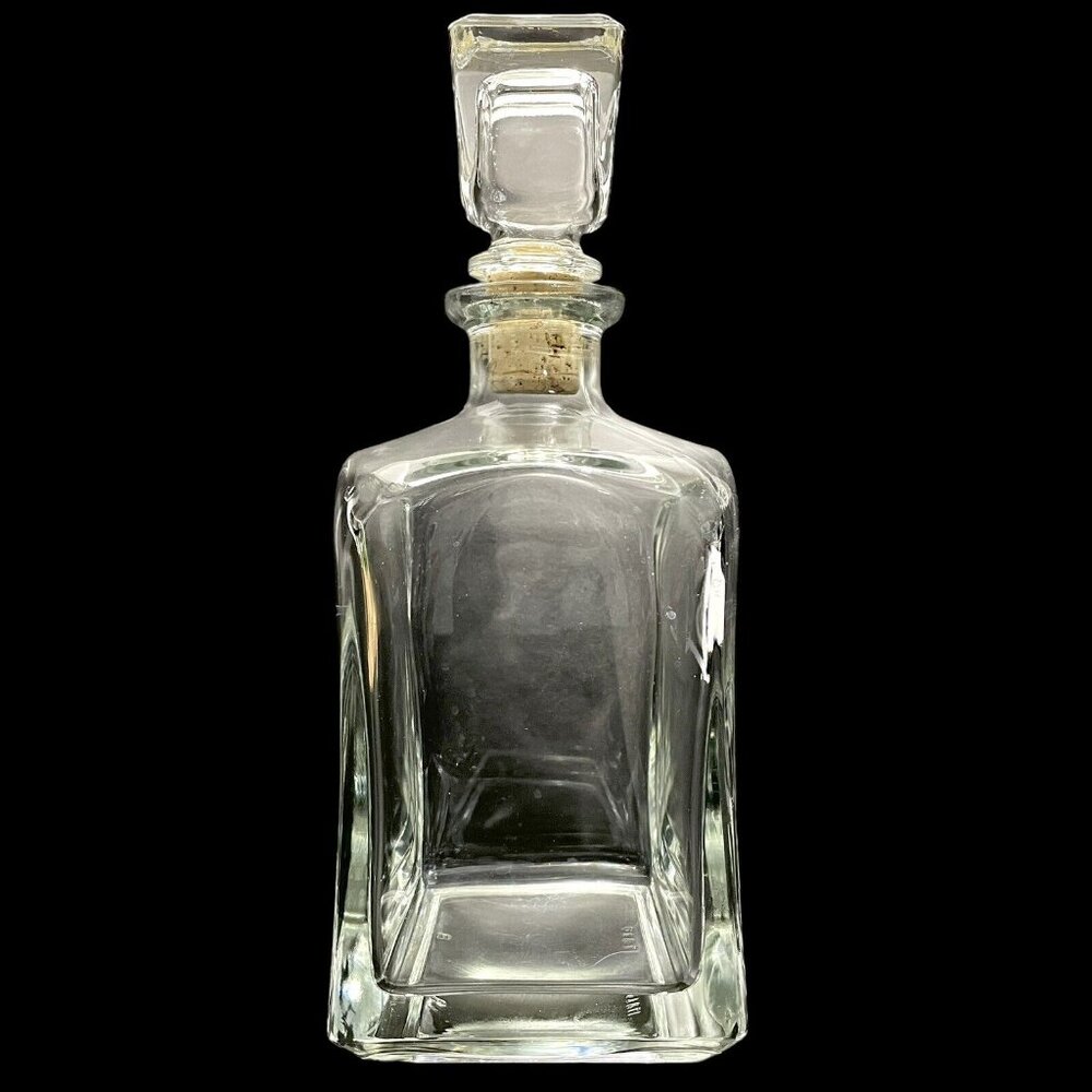 Vintage 1970s Bormioli Rocco Italy Whiskey Decanter Clear Glass Square MCM